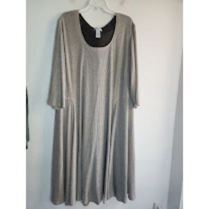 Catherine's Women Taupe Grey Ribbed Knit A-Line Knee Length Dress w/Belt size 3X